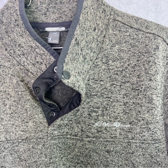 Eddie Bauer Sweater Men Large Gray Heather Radiator Henley 1/4 Snap Fleece - Picture 5 of 5
